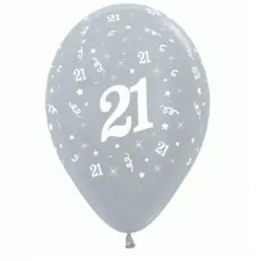 Satin Pearl Silver 21st Birthday Balloon