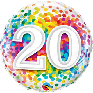 Rainbow Confetti 20th Foil Balloon