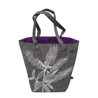 Jo Luping Design | White Koromiko Grey & Purple Ecofelt Shoulder Tote Bag | Gifts NZ