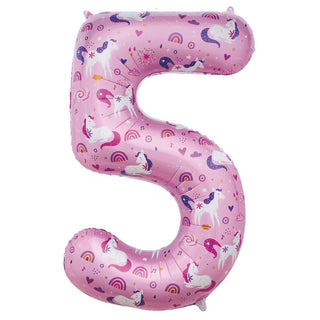 Giant Unicorn Number 5 Foil Balloon | Unicorn Party Supplies NZ