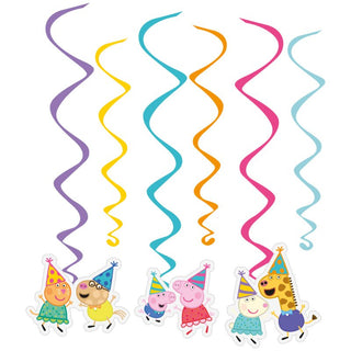 Peppa Pig Party Hanging Swirl Decorations - 6 Pkt