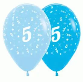 Blue & Royal Blue 5th Birthday Balloons - 6 Pkt