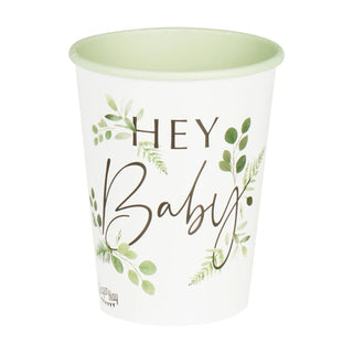 Ginger Ray Botanical Hey Baby Shower Cups - 8 Pkt