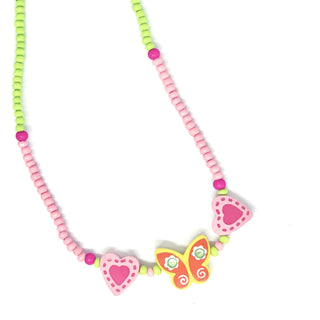 Hearts and Butterflies Wooden Necklace | Girls Child Necklace | Necklace Party Bag Filler | Butterfly Themed Gifts