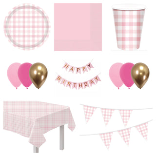 Pink Gingham Party Pack for 8 - SAVE 10%