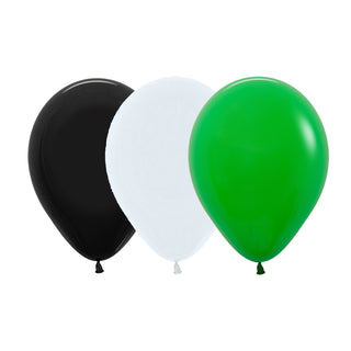 Green, White, & Black Balloons - 12 Pkt