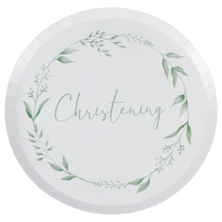 Ginger Ray White & Green Christening Paper Plates - 8 Pkt