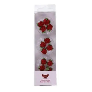 Edible Red Rose Edible Icing Dec Ons - 12 Pkt