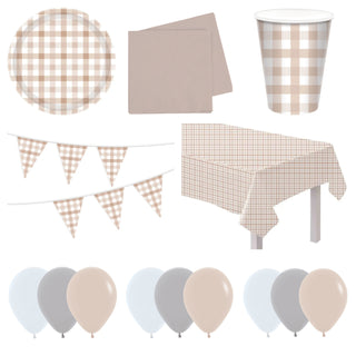 Neutral Gingham Party Pack for 8 - SAVE 10%