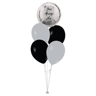 Black & Silver Personalised Balloon Bouquet | Black & Silver Party Supplies