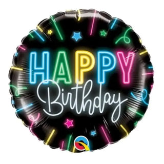 Qualatex | Happy Birthday Neon Glow Foil Balloon | Neon Party Theme & Supplies