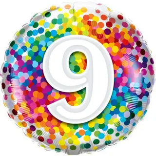 qualatex | rainbow confetti 9th foil balloon | 9th birthday party supplies