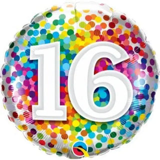 qualatex | rainbow confetti 16th foil balloon | 16th birthday party supplies