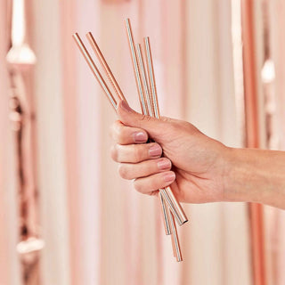 Ginger Ray | Rose Gold Stainless Steel Straws | Rose Gold Party Supplies