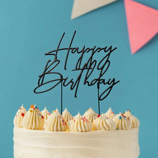 Matte Black Metal Happy Birthday Cake Topper | Black Party Supplies NZ