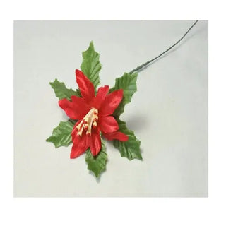 Red Poinsettia & Leaves Christmas Cake Topper | Christmas Party Theme & Supplies | 