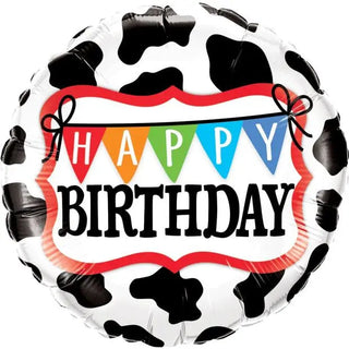 Holstein Cow Pattern Happy Birthday Foil Balloon | Farm Party Supplies NZ