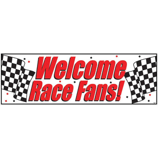 Checkered Flag Welcome Race Fans Giant Banner | Race Car Party Supplies NZ