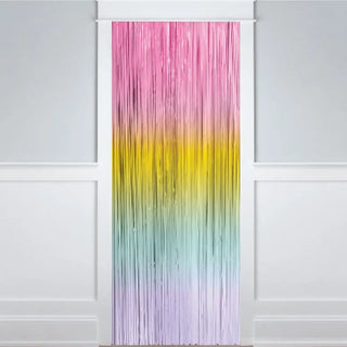 Unique | Pastel Rainbow Fringe Door Curtain | Rainbow Party Supplies NZ