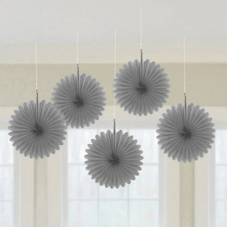 Silver Mini Hanging Fans - Pack of 5  | Baby Shower Party Theme & Supplies | Amscan