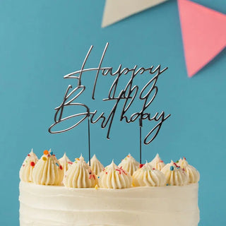 Silver Metal Happy Birthday Cake Topper | Silver Party Supplies NZ