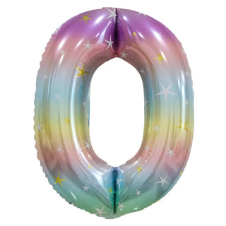 Giant Pastel Rainbow Number 0 Balloon | Pastel Party Supplies