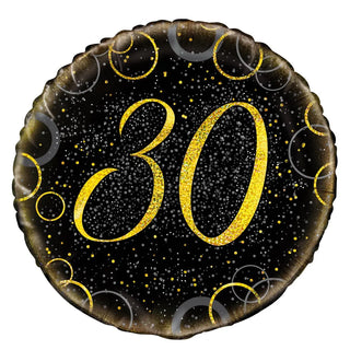 Unique | glitz gold and black 30th 18" foil balloon | 30th party supplies