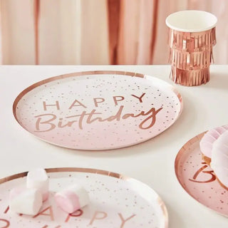 Ginger Ray | Rose Gold Ombre Birthday Plates | Rose Gold Party Supplies