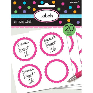 Bright Pink Scalloped Labels | Hot Pink Party Supplies