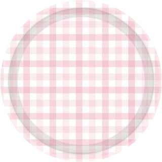 Pastel Pink Gingham Plates - Dinner 8 Pkt