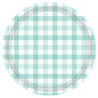 Pastel Mint Gingham Plates - Lunch 8 Pkt