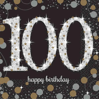 Sparkling Black 100th Napkins | 100th Birthday Party Supplies