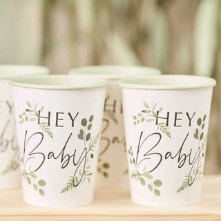 Ginger Ray | Botanical Hey Baby Shower Cups | Baby Shower Supplies NZ
