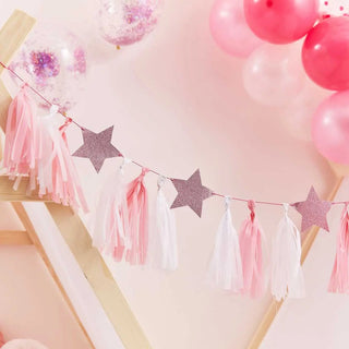 Ginger Ray | Pink Tassel Garland with Stars | Sleepover Party Supplies NZ