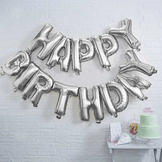 Ginger Ray | Silver Birthday Balloon Banner | Silver Party Supplies NZ