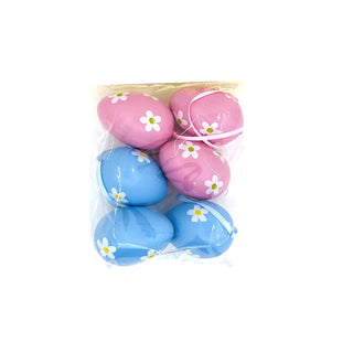 Pink & Blue Flower Egg Decorations - 6 Pkt