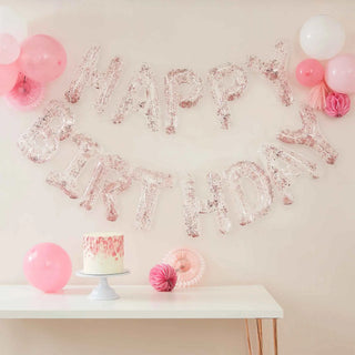 Ginger Ray | Rose Gold Confetti Happy Birthday Balloon Banner