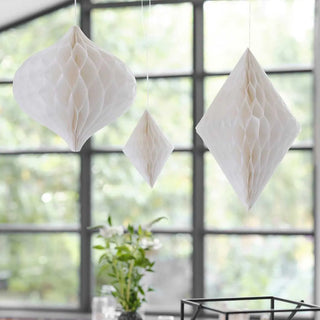 Ginger Ray | White Honeycomb Paper Hanging Decorations | White Party Supplies NZ