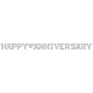 Happy Anniversary Silver Letter Banner | 25th Anniversary Party Theme & Supplies | Amscan