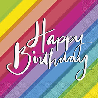 Rainbow Stripe Happy Birthday Napkins - Lunch 16 Pkt