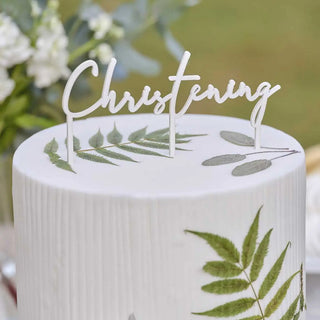 Ginger Ray | White Wooden Christening Cake Topper | Christening Supplies NZ