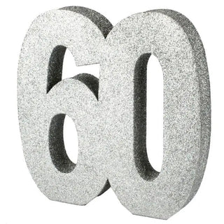 Foam Glitter Number 60 Silver Centrepiece | 60th Birthday Party Supplies NZ