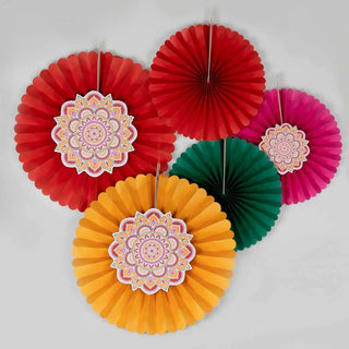 Ginger Ray | Multicoloured Diwali Paper Fan Decorations | Diwali Party Supplies NZ
