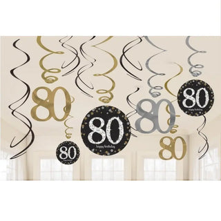 Amscan | Sparkling Black 80th Swirl Decorations | 80th party supplies