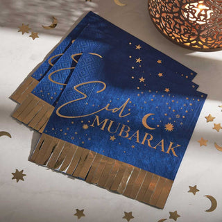 Ginger Ray | Navy & Gold Eid Mubarak Fringe Napkins | Eid Tableware NZ