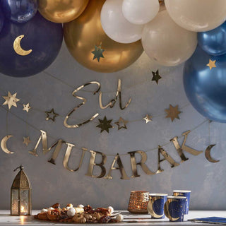 Ginger Ray | Gold Moon & Stars Eid Mubarak Bunting | Eid Decorations NZ