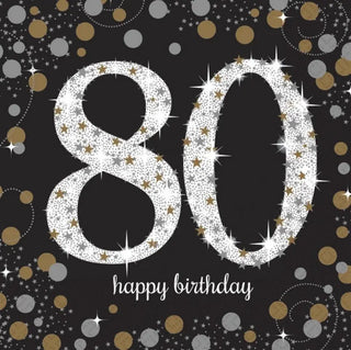 Sparkling Black 80th Napkins | 80th Birthday Party