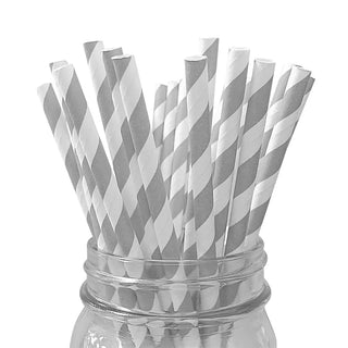 Grey Striped Straws | Grey Party Supplies