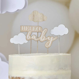 Ginger Ray | Wooden Hello Baby & Clouds Baby Shower Cake Topper | Baby Shower Supplies NZ