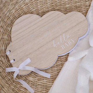 Ginger Ray | Wooden Hello Baby Cloud Baby Shower Guest Book | Baby Shower Supplies NZ